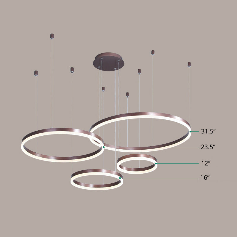 Modern Acrylic Coffee Chandelier: Multi-Ring Shaped Hanging Light For Living Room / Remote Control