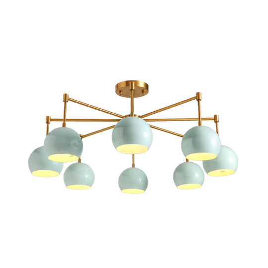 Macron Metal Dome Pendant Light Blue Chandelier For Bedroom - 3/6/8 Lights