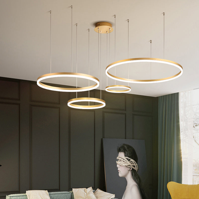 Sleek Aluminum Led Pendant Lamp: Stylish Chandelier For Living Room