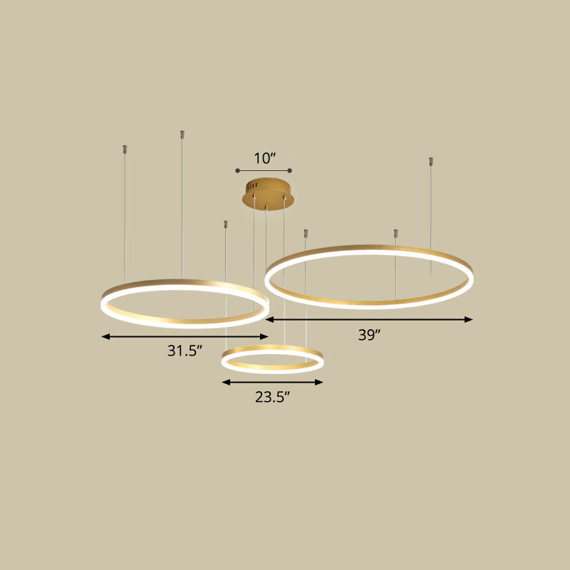 Sleek Aluminum Led Pendant Lamp: Stylish Chandelier For Living Room Gold / 39.5 Remote Control