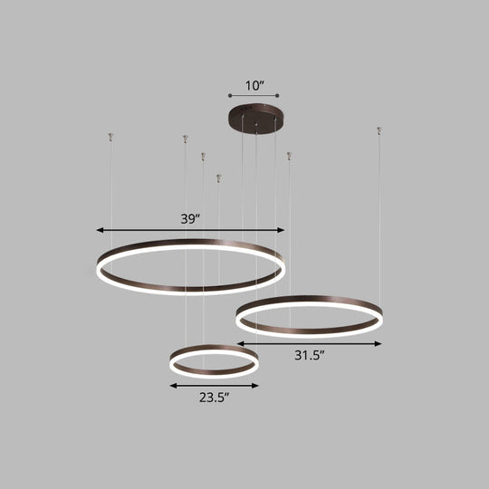 Sleek Aluminum Led Pendant Lamp: Stylish Chandelier For Living Room Coffee / 39.5 White