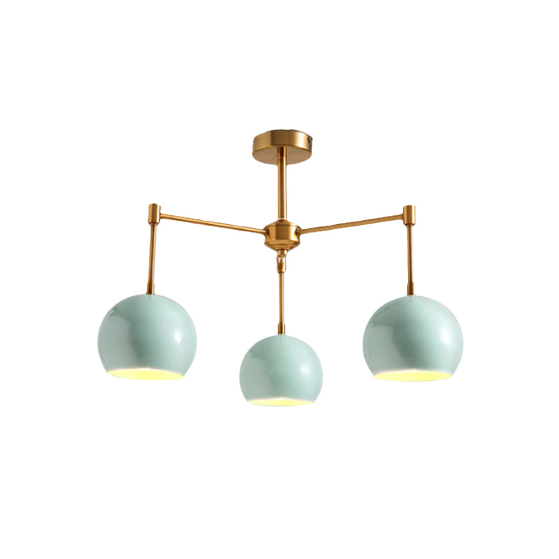 Macron Metal Dome Pendant Light Blue Chandelier For Bedroom - 3/6/8 Lights