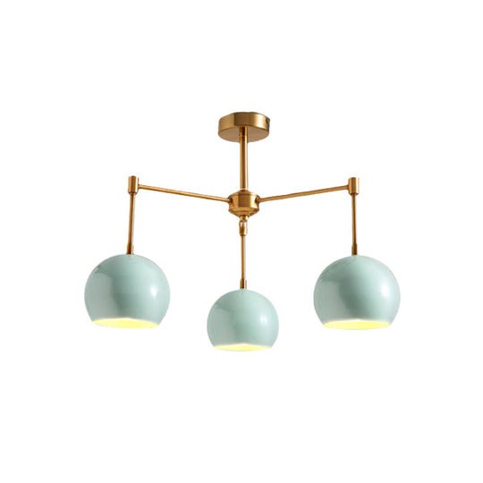 Macron Metal Dome Pendant Light Blue Chandelier For Bedroom - 3/6/8 Lights