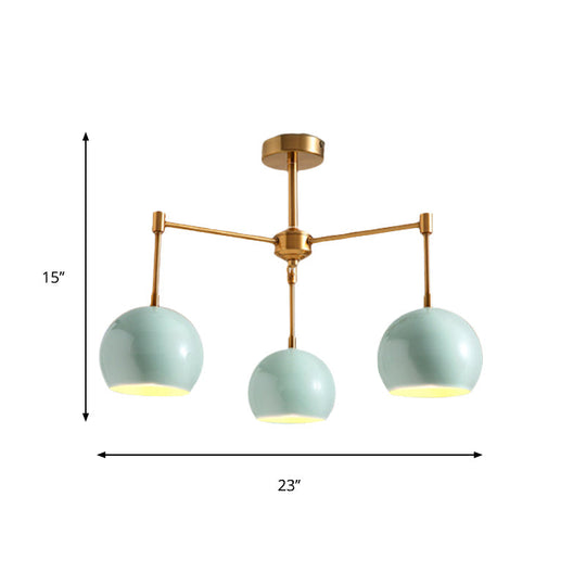 Macron Metal Dome Pendant Light Blue Chandelier For Bedroom - 3/6/8 Lights