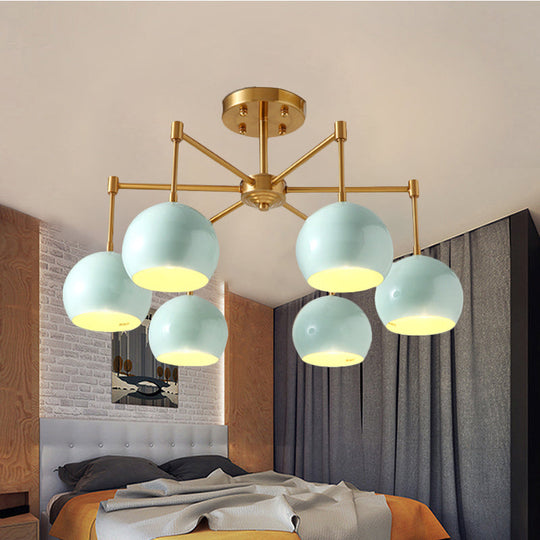 Macron Metal Dome Pendant Light Blue Chandelier For Bedroom - 3/6/8 Lights