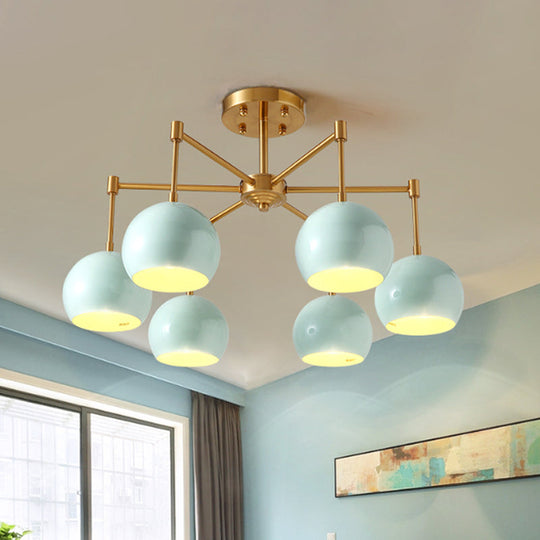 Macron Metal Dome Pendant Light Blue Chandelier For Bedroom - 3/6/8 Lights