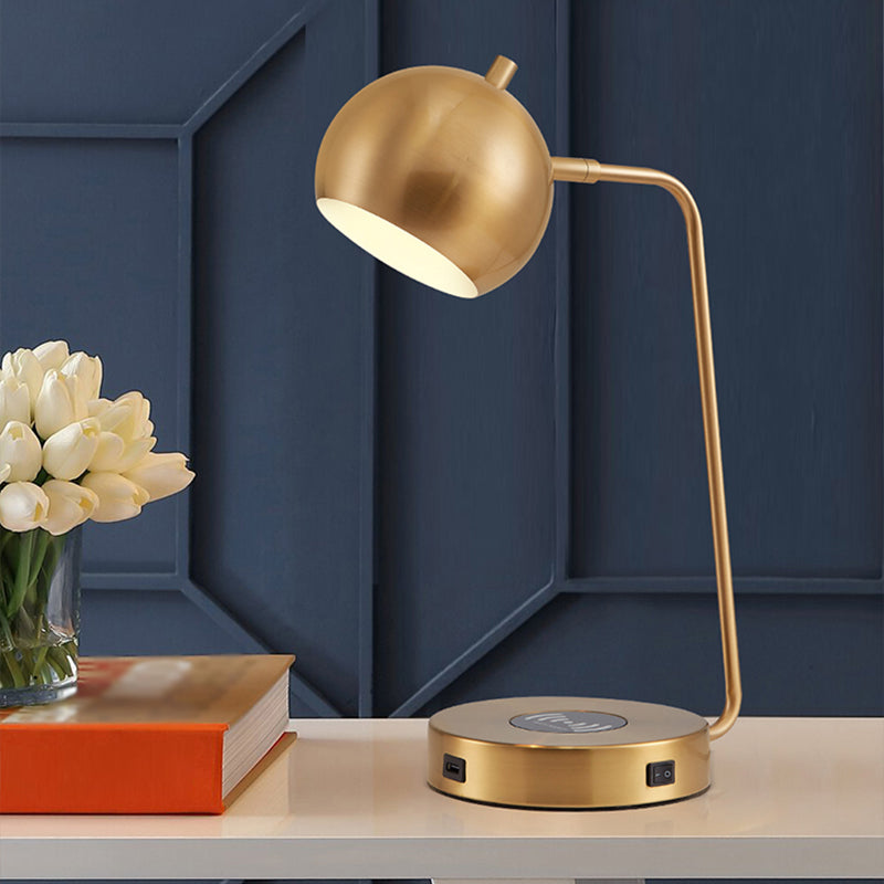 Minimalist Metal Rotating Dome Table Light - Gold Night Lamp With Wireless Charger Base