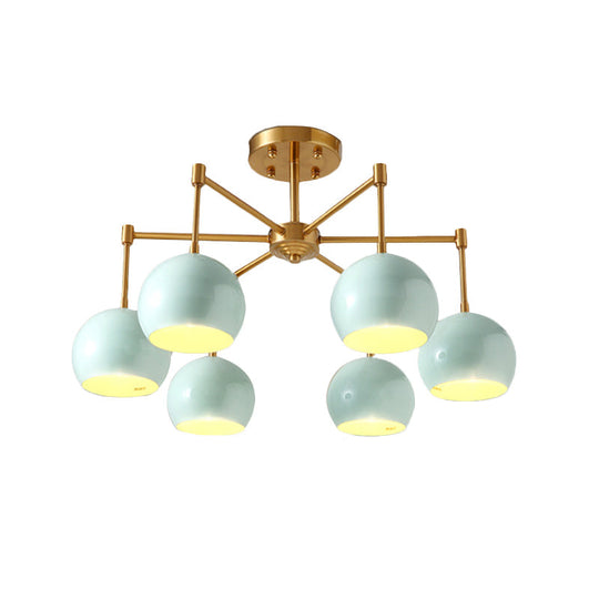 Macron Metal Dome Pendant Light Blue Chandelier For Bedroom - 3/6/8 Lights