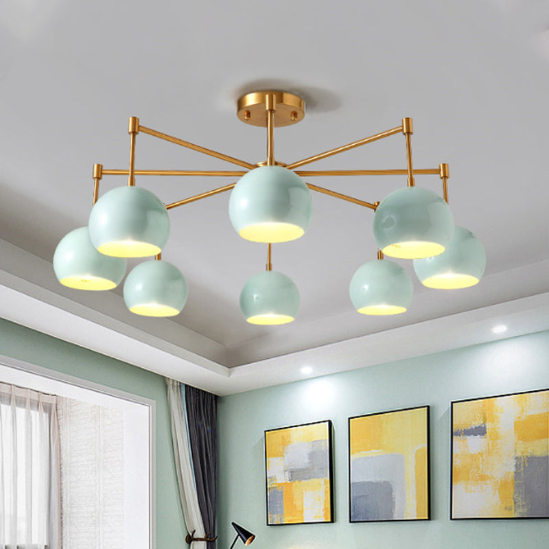 Macron Metal Dome Pendant Light Blue Chandelier For Bedroom - 3/6/8 Lights