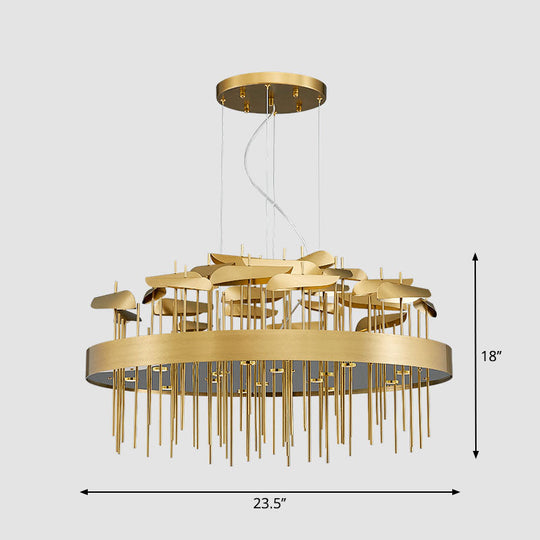 Modern Gold Leaf Suspension Chandelier for Dining Room