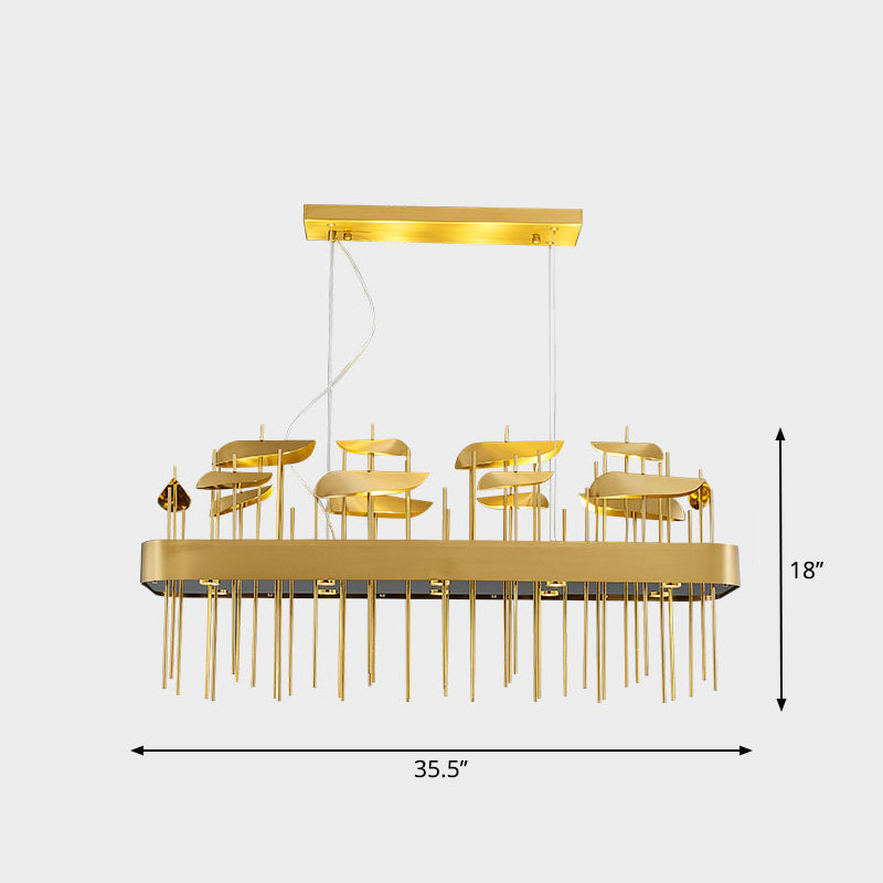 Modern Gold Leaf Suspension Light For Dining Room With Stainless Steel Chandelier / Linear Canopy