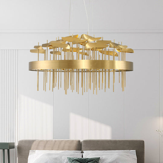 Modern Gold Leaf Suspension Chandelier for Dining Room