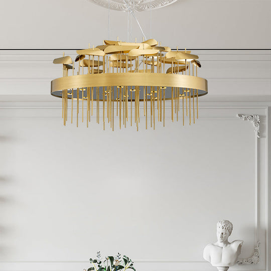 Modern Gold Leaf Suspension Chandelier for Dining Room