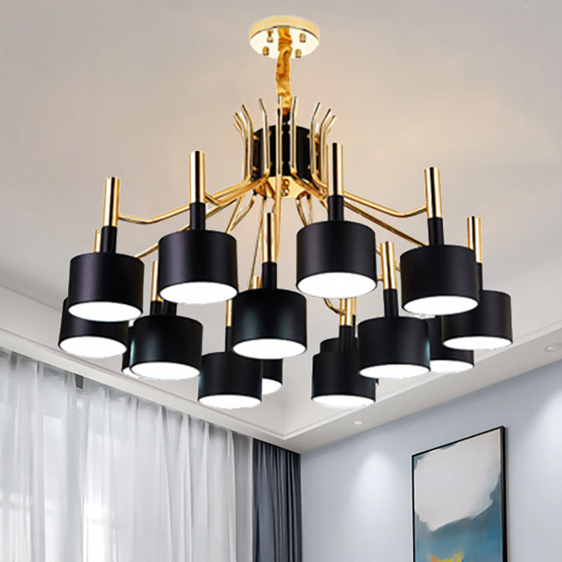 Modern Starburst Ceiling Pendant Light: Drum Metal Shade Black/White Chandelier For Bedroom (12/15