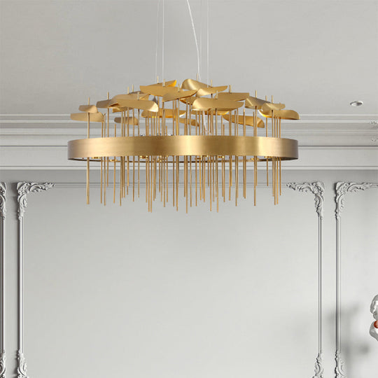 Modern Gold Leaf Suspension Chandelier for Dining Room