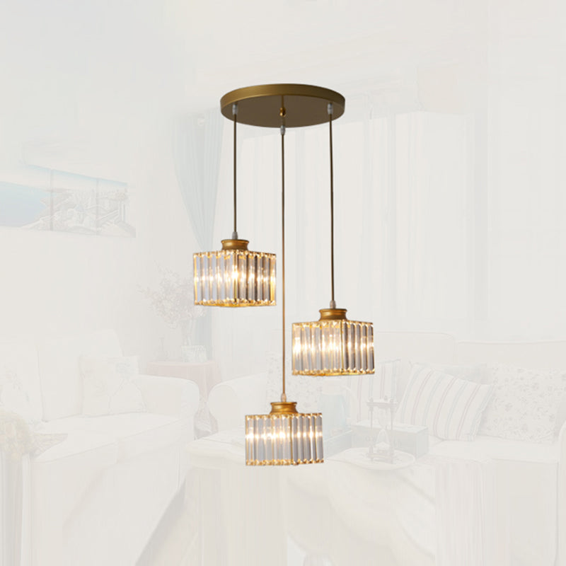 Minimalistic Crystal Pendant Lighting - Square Multi Ceiling Light For Dining Room (3 Heads)