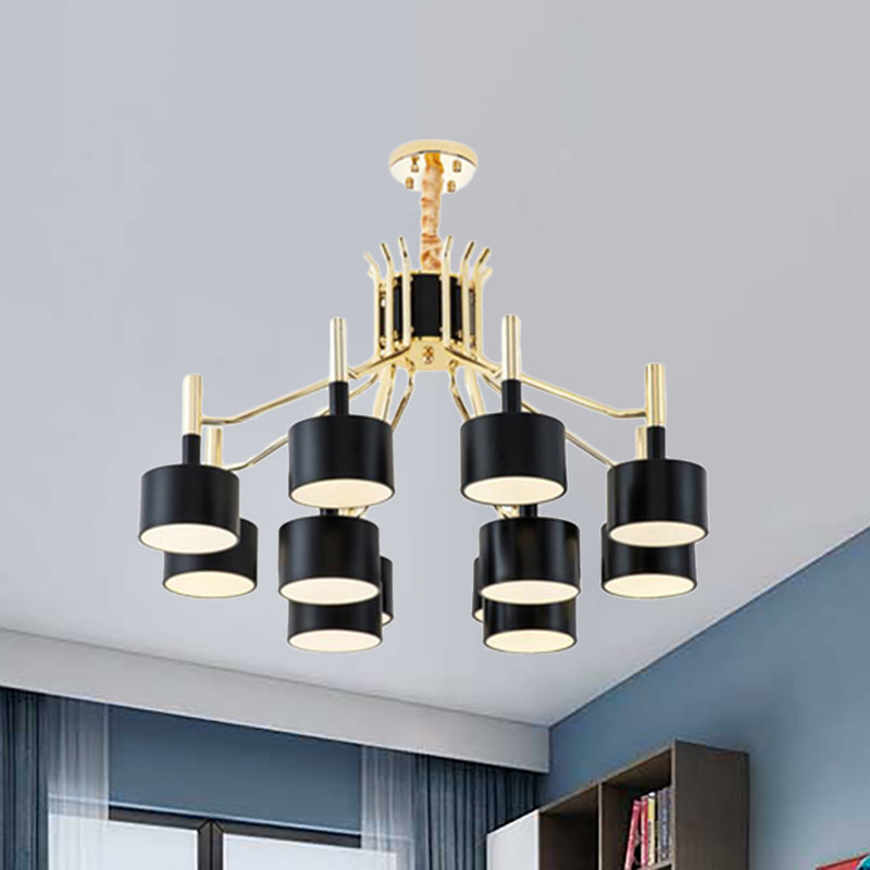 Modern Starburst Ceiling Pendant Light: Drum Metal Shade Black/White Chandelier For Bedroom (12/15