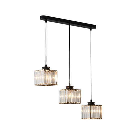 Minimalistic Crystal Pendant Lighting - Square Multi Ceiling Light For Dining Room (3 Heads)