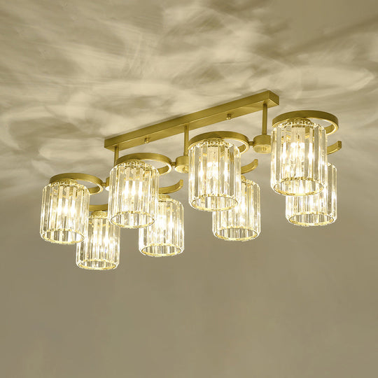 Simple Style Crystal Brass Finish Semi Flush Ceiling Mount Light for Living Room