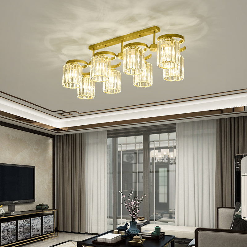 Simple Style Crystal Brass Finish Semi Flush Ceiling Mount Light for Living Room