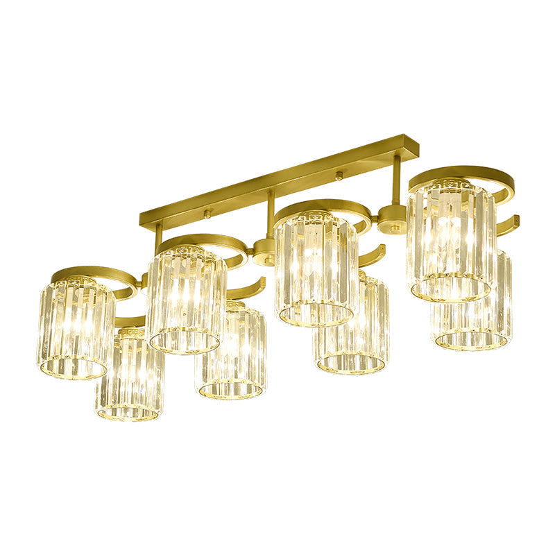 Simple Style Crystal Brass Finish Semi Flush Ceiling Mount Light for Living Room