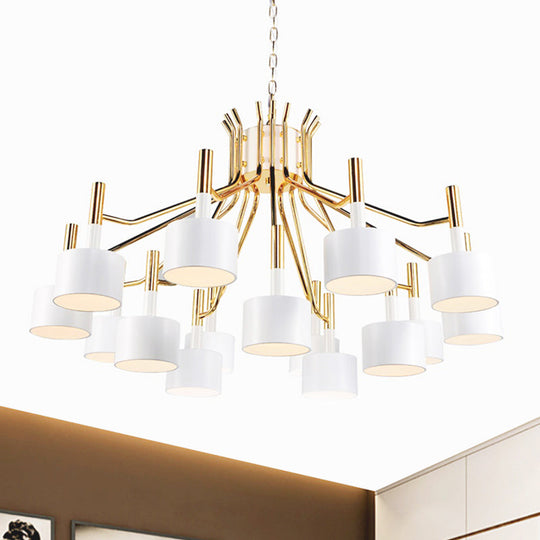 Modern Starburst Ceiling Pendant Light: Drum Metal Shade Black/White Chandelier For Bedroom (12/15