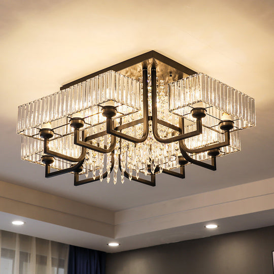 Modern Prismatic Crystal Semi Flush Mount Ceiling Light In Black For Living Room