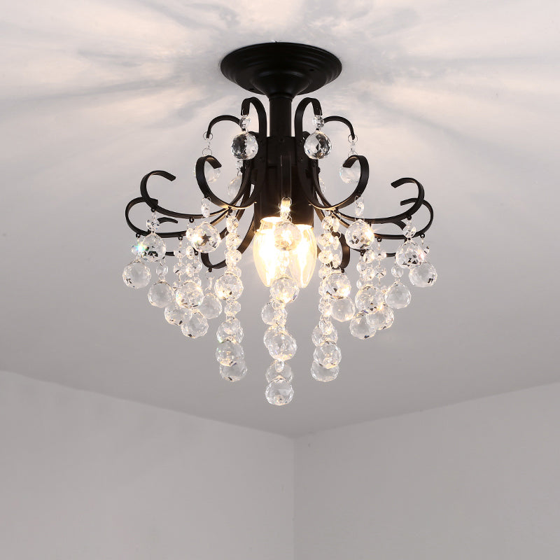 Vintage Swirl Crystal Semi-Mount Ceiling Light (Black) - 3-Bulb for Foyer