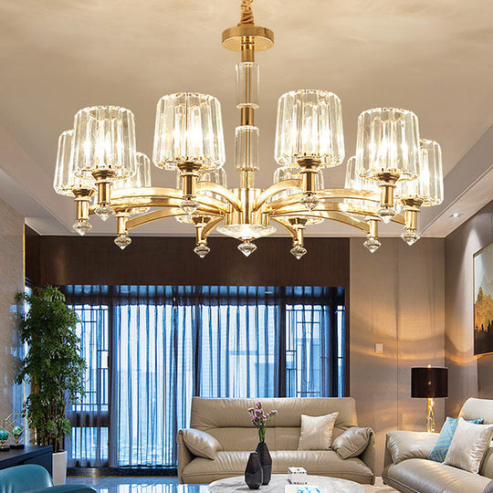 Modern Brass Cylindrical Crystal Chandelier For Living Room