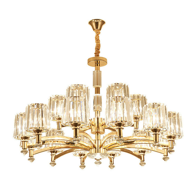 Modern Brass Cylindrical Crystal Chandelier For Living Room