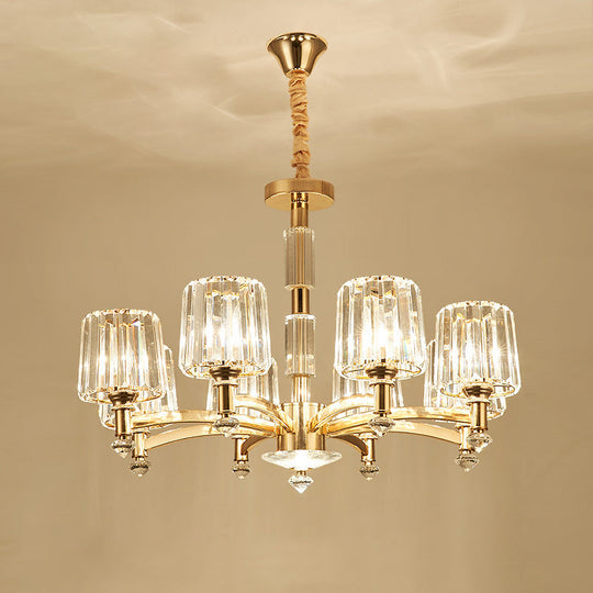 Modern Brass Cylindrical Crystal Chandelier For Living Room