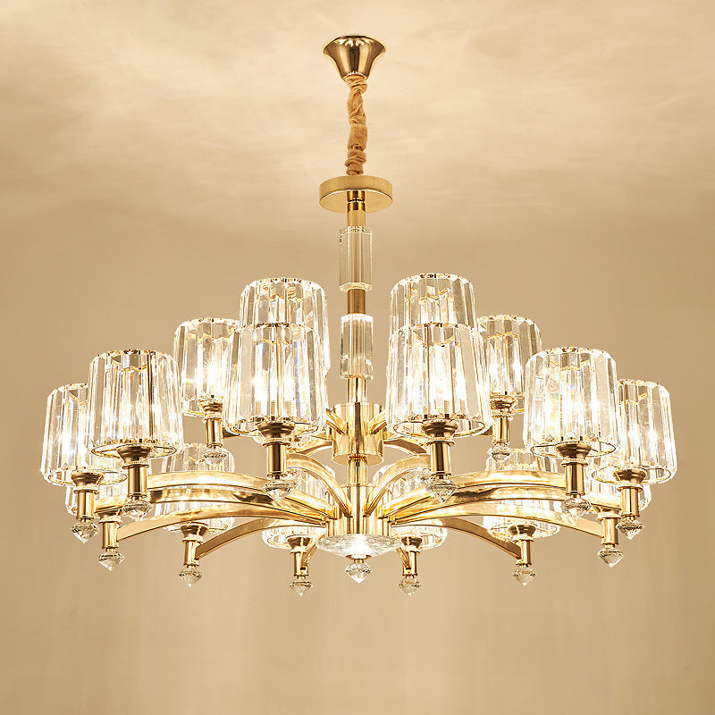 Modern Brass Cylindrical Crystal Chandelier For Living Room