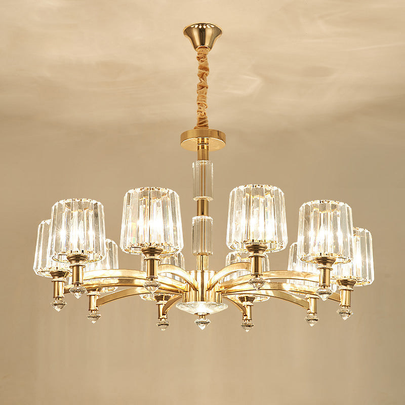 Modern Brass Cylindrical Crystal Chandelier For Living Room