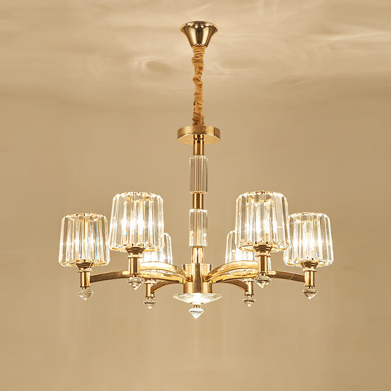 Modern Brass Cylindrical Crystal Chandelier For Living Room