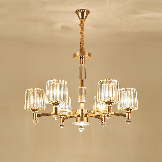 Modern Brass Cylindrical Crystal Chandelier For Living Room