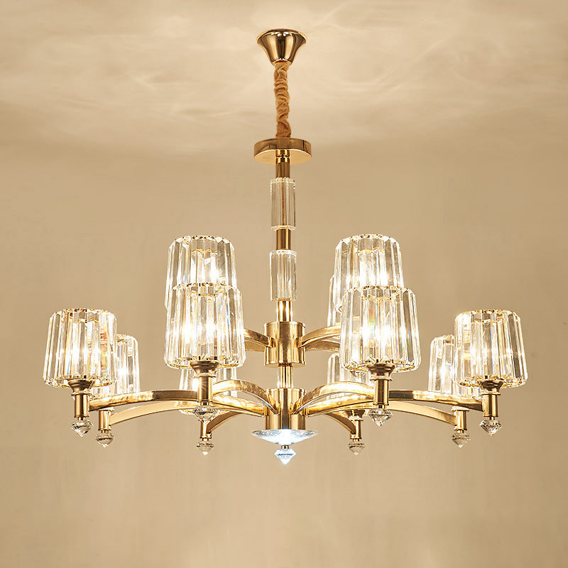 Modern Brass Cylindrical Crystal Chandelier For Living Room 12 /