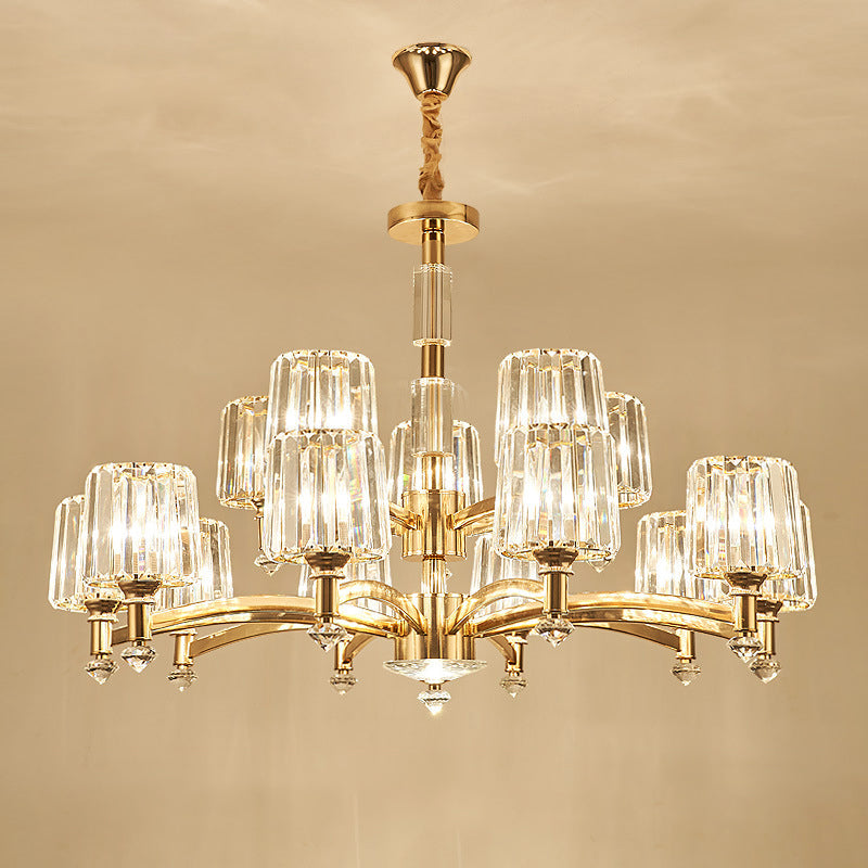 Modern Brass Cylindrical Crystal Chandelier For Living Room