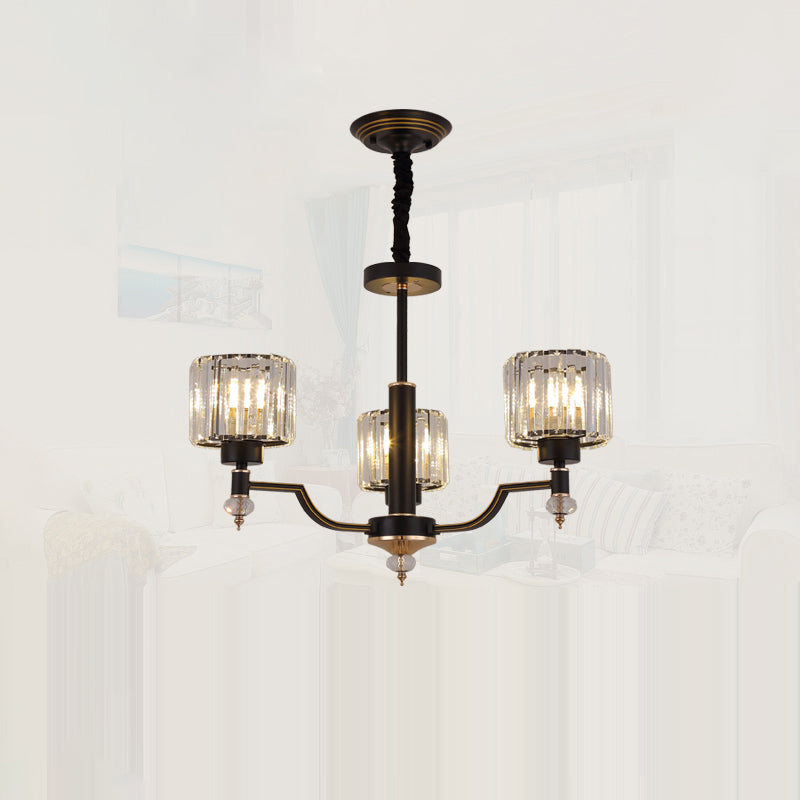 Modern Black Crystal Chandelier With Minimalist Cylindrical Suspension Design 3 /