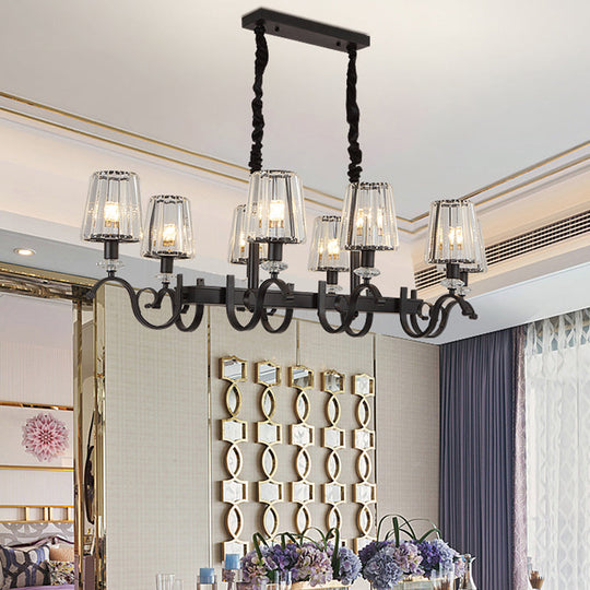 Retro Black Crystal Pendant Light For Dining Room - Conical Island Ceiling