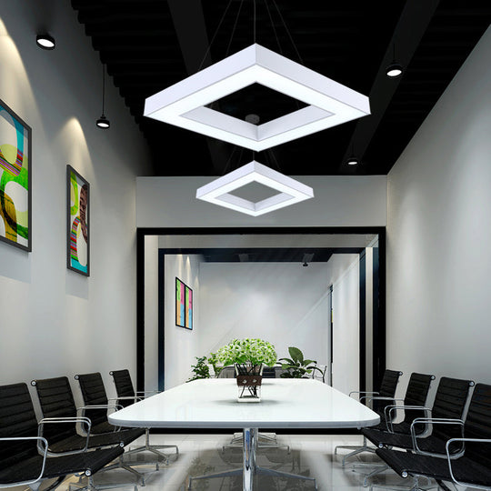 Sleek Led Square Chandelier Ceiling Light With Acrylic Shade For Offices White /