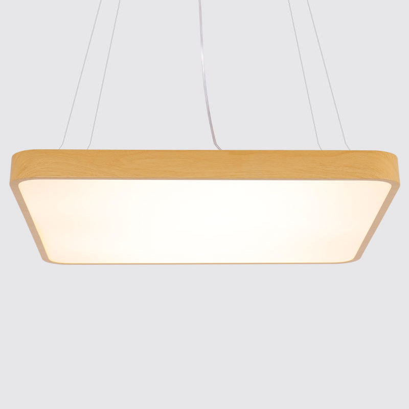 Minimalist Ultrathin Led Pendant Chandelier For Office - Metal Wood Hanging Light Fixture