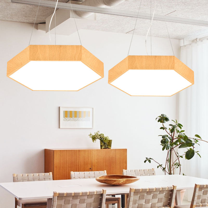 Led Hexagon Pendant Lamp - Modern Metal And Wood Chandelier For Bedroom Lighting