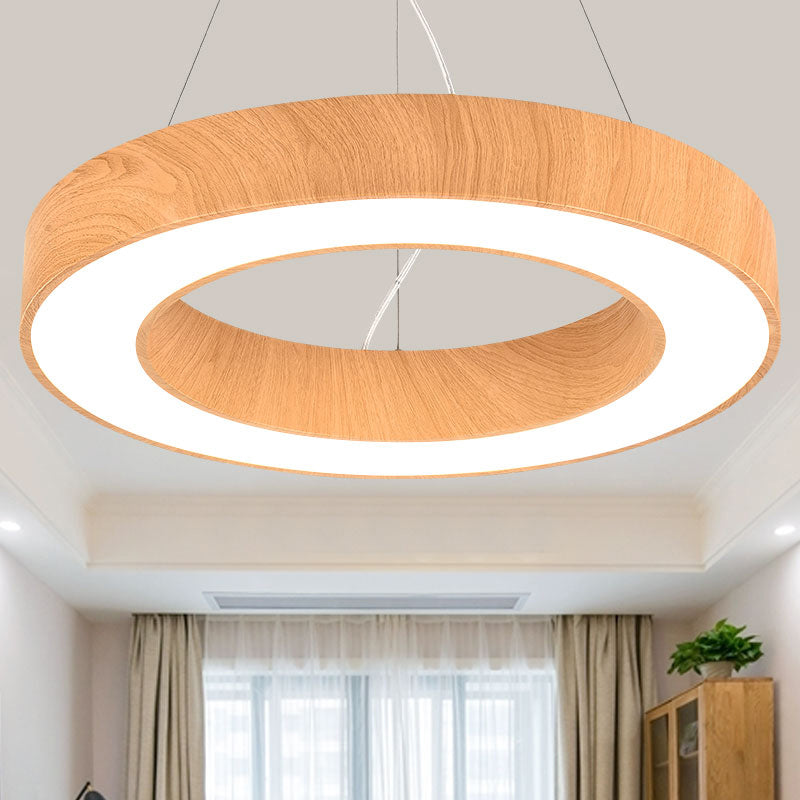 Minimalist LED Pendant Lamp for Meeting Rooms: Light Wood Circle Design with Metal Accents