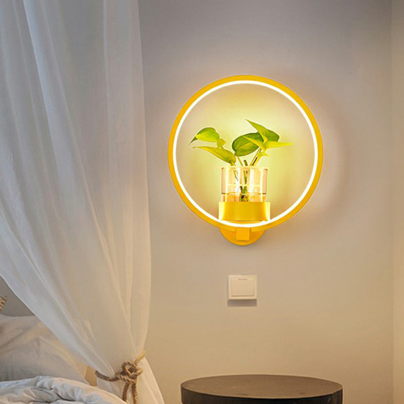 Modern Metal Wall Sconce With Artistic Loop Design And Clear Glass Plant Pot Yellow / Third Gear