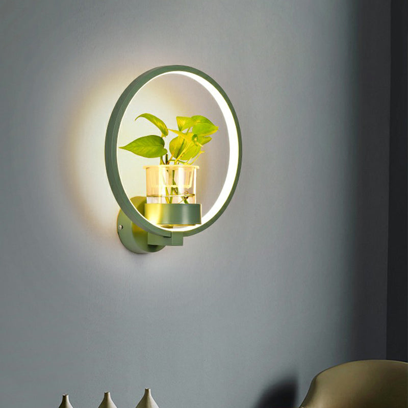 Modern Metal Wall Sconce With Artistic Loop Design And Clear Glass Plant Pot Green / Third Gear