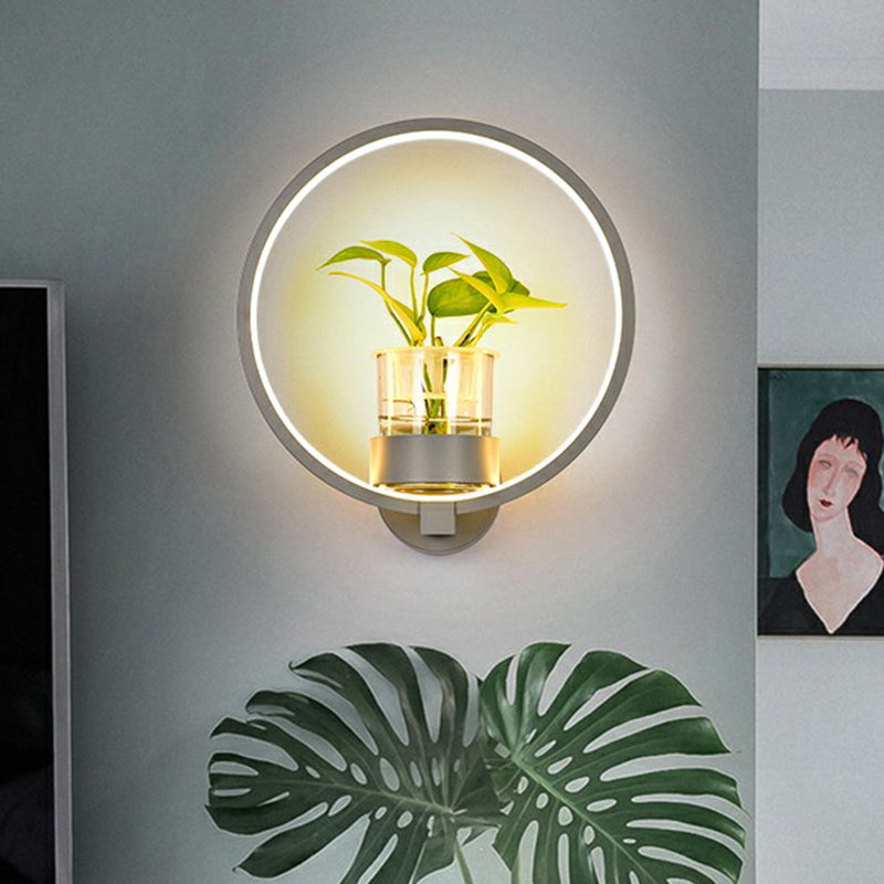 Modern Metal Wall Sconce With Artistic Loop Design And Clear Glass Plant Pot Grey / Third Gear Round