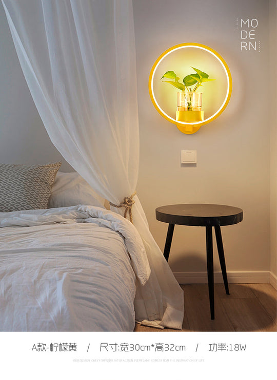 Modern Metal Wall Sconce With Artistic Loop Design And Clear Glass Plant Pot Yellow / Remote Control