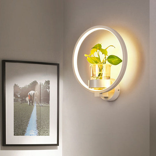 Modern Metal Wall Sconce With Artistic Loop Design And Clear Glass Plant Pot White / Third Gear