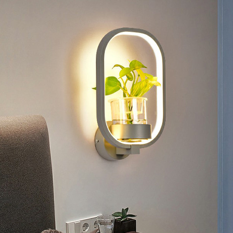 Modern Metal Wall Sconce With Artistic Loop Design And Clear Glass Plant Pot Grey / Third Gear