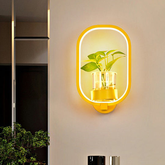 Modern Metal Wall Sconce With Artistic Loop Design And Clear Glass Plant Pot Yellow / Third Gear